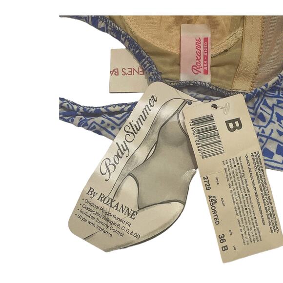 1980s Roxanne Blue White Geometric Pattern One Piece Swim Suit Size 14 NWT - Picture 5 of 6